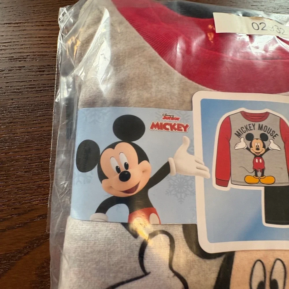 Disney Mickey Mouse Pajama Set Boys‎ 3T Red Gray NEW 2-Piece Flannel Sleepwear